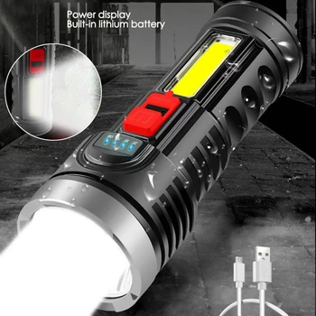Galingas COB LED Žibintuvėlis Nešiojamieji Rankiniai Šviesos Fakelas Naudoti 18600 Įkraunama Baterija, atsparus Vandeniui Žibintuvėlis Zoomable Žibintuvėlis Šviesos