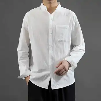 Hybskr Japonijos Vyrų Atsistoti Apykaklės Marškinėliai 2021 Medvilnės Skalbiniai Vyras Negabaritinių Palaidinės, Topai Harajuku Vyrų Atsitiktinis ilgomis Rankovėmis Marškinėliai