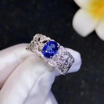 Patrauklios safyras brangakmenio žiedas moterims žiedas su mėlyna gamtos perlas 925 sterlingas sidabro resizeable gera dovana birthstone