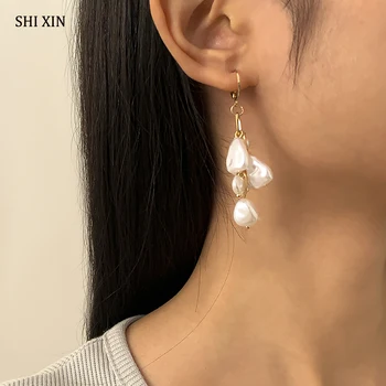 SHIXIN Elegantiškas Pearl Drop Auskarai Moterims, Madingų korėjos Auskarai 2021 Ilgai Vestuvių Pearl Earings Perduoti 2021 bižuterijos