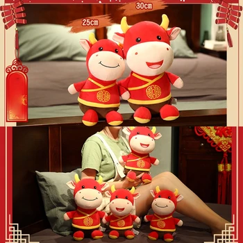 2021 Naujųjų Metų Kinų Zodiako ženklas Jautis Metų Talismanas Galvijų Pliušiniai Žaislai Medvilnės Įdaryti Red Cow Lėlės Vaikams, Vaikams Apdaila