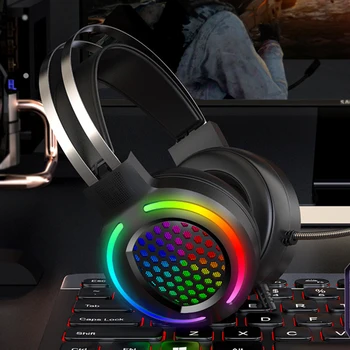 RGB Kietas Šviesos Gaming Ausines Klausytis Garso Per Ausį, Laidines Ausines Su Mic Kompiuterių PC Gamer Nešiojamojo kompiuterio Darbalaukį