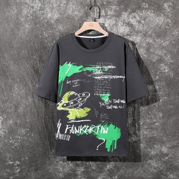 SingleRoad vyriški marškinėliai Vyrams 2021 M. Vasaros Viršūnes Graffiti marškinėlių Japonijos Streetwear Harajuku Plius Dydis Negabaritinių Marškinėliai Vyrams