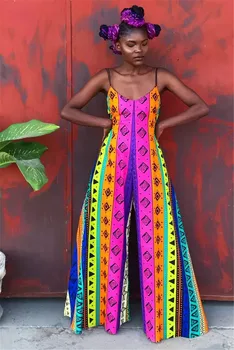 Etninės Afrikos Stiliaus Moterų Pločio Kojų Jumpsuit Mados Atsitiktinis V-kaklo Rompers Moterys Šalis Spausdinimo Seksualus Streetwear Playsuits 2021