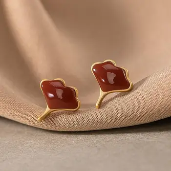 Originalaus dizaino geometrinis natūralus raudonasis turmalinas auskarai, retro šviesos prabangus kompaktiškas išskirtinį žavesį moterų sidabro papuošalai