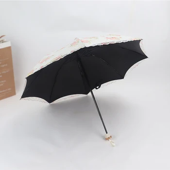 Mados Kūrybinės 3 lankstymo 8 kaulų saulės, skėtis nuo saulės anti-UV nėrinių aplikacija skėtis