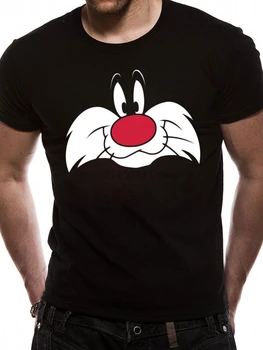 Sylvester Katė Face Oficialiai Looney Tunes Sylvester ir Tweety Black Mens T-shirt Cool Atsitiktinis pasididžiavimas marškinėliai vyrams Unisex Naujas