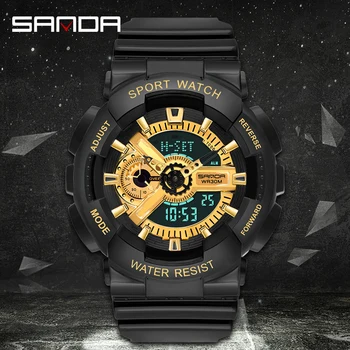 SANDA Top Brand Prabanga G stiliaus vyriški Karinės Sporto laikrodis LED Skaitmeninio Laikrodžio Vandeniui Šoko vyriški Žiūrėti Relogio Masculino