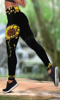 3D Spausdinimo Mados Saulėgrąžų Kaukolė Spalvinga Moterų Hipster Tuščiaviduriai Tanktop & Legging Laisvalaikio Moterų Sexy Vest Drabužius Harajuku S-311