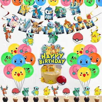 1Set Pokemon Pikachu Vaikams Gimtadienio Apdailos Latekso balionas Baneriai Tortas Topper Baby Shower Prekių Vaikams, Žaislų Globos