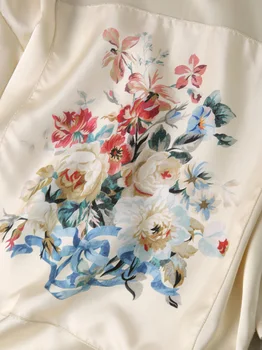 SuyaDream Moterims Gėlių Marškinėliai 22mm Nekilnojamojo Šilko Satino O Kaklo trumpomis Rankovėmis, Smėlio Tee 2021 M. Pavasario Vasaros Elegantiškos Viršų