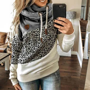 Moterų Leopardas Spausdinti Kratinys Hoodies Rudens Žiemos Atsitiktinis Raišteliu ilgomis Rankovėmis Palaidinukė Moterų Slim Visas rungtynes, Megztinis Viršų