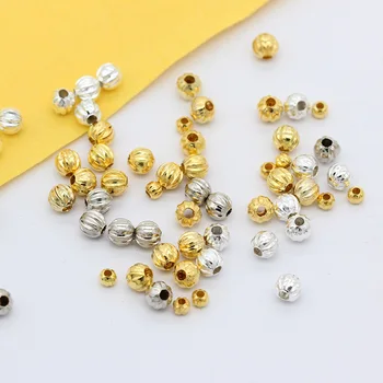 100p 3mm, 5mm, sidabro, aukso, Nikelio Metalo Dryžuotas Turas kamuolys žavesio karoliukai, metalinės subertos sėklos 