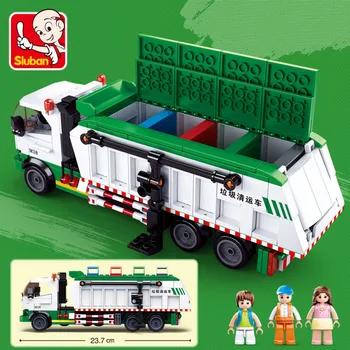 432Pcs Miesto Šiukšlių Klasifikacija Sunkvežimis Automobilio Modelį Plytų 100 Korteles Blokų Rinkinius Brinquedos Švietimo Žaislai Vaikams