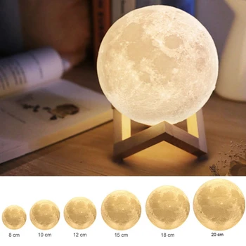 LED Nakties Šviesos Kūrybinis Prisilietimas Jungiklis Mėnulio Šviesos Patalpų USB 3D Spausdinimo Įkrovimo Mėnulio Lempa, Miegamojo Apdailos Gimtadienio Dovana