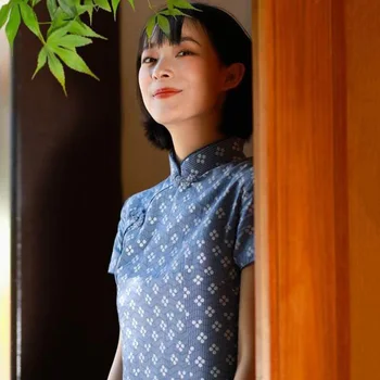 Moterų Suknelė Cheongsam Mandarinų Apykaklės Apvalkalą Kinų Stiliaus Paprastas Gėlių Spausdinti Elegantiškas Pusėje Ritininės Elegantiškos Mados Retro Lieknas