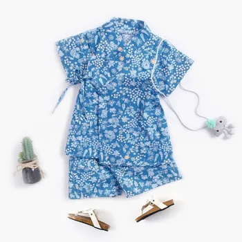 Japonijos Tradicinių Kimono Yukata Vaikai Trumpas Rankovės Pižama Homewear Kūdikis, Naujagimis Berniukas, Mergaitė Vatos Pagaliukai Kelnes Chalatas Sleepwear