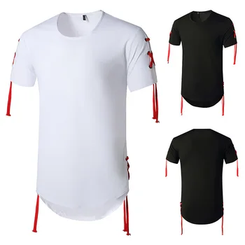 Nemokamas Pristatymas 2021 Mados Raudonos Nėrinių Vyrų Hip-Hop T-shirt Vasaros Baltos Slim-fit Long Mens Tee Atsitiktinis Palaidų trumpomis Rankovėmis T Shirts