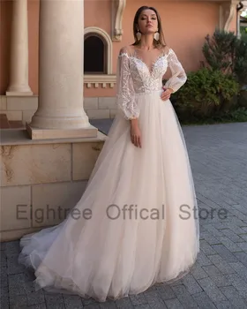 Eightree Chalatas de Mariage Elegantiškas ilgomis Rankovėmis Vestuvių Suknelės 2021 Nėrinių Nuotakos Suknelė Blizgučiai Senovinių Vestuvinių Suknelių Bohemijos V Atgal
