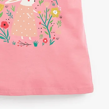 Mažai Specialistė Naujas Vasaros Kids Pink Bunny Gėlės Triušis Spausdinti Turn-žemyn trumparankoviai Medvilnės Megzti Merginos Atsitiktinis Tshirts Viršūnės