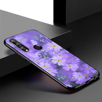 Ryškios Juoda, Padengti levandų Violetinė gėlių Huawei P Smart Z S Plius 2019 2020 Nova 5T 5i 5 4e 4 3i 3e 3 2i Telefono dėklas