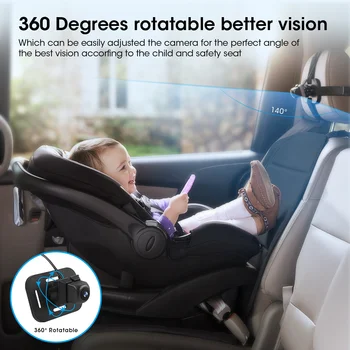 HAINAUT Kūdikių Galinis Ekranas vaizdo Veidrodis, Reguliuojamas 360 Baby Automobilių Veidrodėliai Kūdikių Naktinio Matymo Ekrano Automobilių Surveillances Fotoaparatas