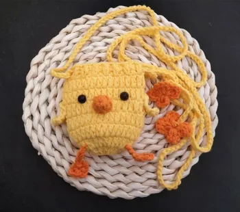 Cute Little Yellow Chicken Hand-woven Bag Wool Knitting Egg Bag Cartoon Storage Bag Organizer