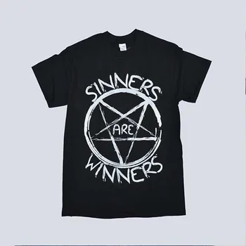 Nusidėjėliai Yra Nugalėtojai Unisex 90-ųjų Grunge Gothic Black T-Shirt Hipsters Šėtono Grafinis Tee