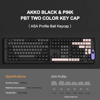 Originalus AKKO Keycap Mechaninės Klaviatūros ASA Profilis Kamuolys PBT Dažų Sublimacijos du kartus-shot 158 Klavišą Juodosios Pink Neon EVA01 Žaidimas