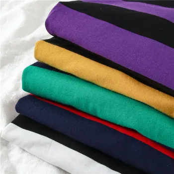 NAUJAS Five spalvų Moterys Medvilnės Violetinės Dryžuotos Viršūnes Slim Fit marškinėliai Harajuku Marškinėlius Vasaros ilgomis Rankovėmis korėjos Feminina Viršūnės