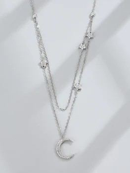 SILVERHOO 925 Sterlingas Sidabro Karoliai Moterų Fine Jewelry Aukštos Kokybės Kubinis Cirkonis Žvaigždė Lady Moon Karoliai Naujus Produktus
