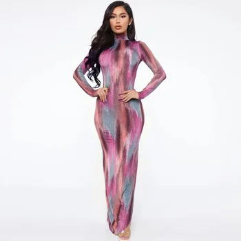 Bola 2021 Hot Spring Seksualus Suknelės Moterų Suknelės Su Vertikaliai Apykaklės Atspausdinta Suknelės, Suknelės Išsišakojęs