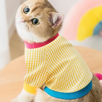 Naujas Naminių Kačių Palaidinukė Kvėpuojantis Kontrasto Spalvų Siūlus, Švieži Pledas Dviejų turkiškas Marškinėliai, Cat Pet Drabužiai одежда для ropa perro