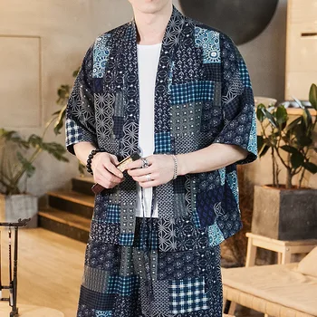 Vyrai Japonų Stiliaus Samurajus Kimono Haori Atsitiktinis Haremo Kelnės Streetwear Retro Stiliaus Kinijos Spausdinti Palaidinė Viršūnes Hanfu Rūbeliai Kelnės