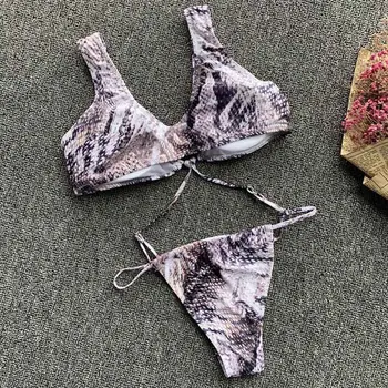 Gyvatė spausdinti vientisi maudymosi kostiumėlį moteris seksuali tvarstis bikini 2020 m. Aukštos sumažinti maudymosi kostiumėliai moterims Monokini micro thong maudymosi kostiumas