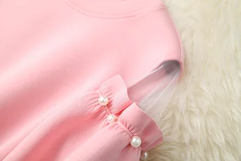Naujas 2021 m. pavasarį moterys, merginos cute komplektai rožinė palaidinukė perlai duobute viršūnes ir siuvinėjimo mini sijonas, dviejų dalių komplektas twinset
