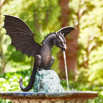 Sodo Statula Vandens Fontano Vandens Purškimo Dragon Fire-kvėpavimą Dervos Waterscape Skulptūrų Sodas Lentelėje Namų Puošybai