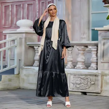 Ramadanas Eid Abaja Dubajus Šilko Sklandžiai Audinio Musulmonų Suknelė Islamas Abayas Moterų Vestidos Skraiste Longue Vetement Femme Musulman Rūbeliai