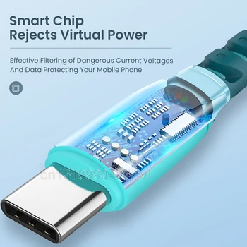 3A C Tipo Skystu silikonu Duomenų kabelis, Mikro USB Greitai Įkrauti Mobiliojo Telefono Įkrovimo Kabelis Su Šviesos 