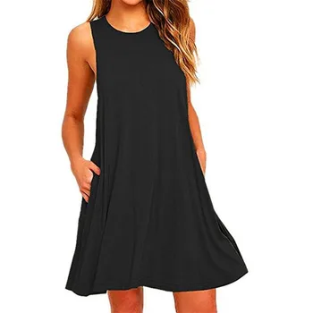 2021 Moterų Vasaros Atsitiktinis Sūpynės, T-Marškinėliai, Suknelės Paplūdimio Cover Up Su Kišenėmis Plius Dydis Laisvi marškinėliai Suknelė