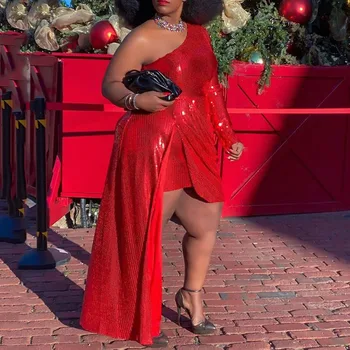 Vasarinės Asimetriškos moterų suknelė šalies klubas afrikos 2021 sexy raudona blizga plus long maxi skraiste femme vestiods lady naktį suknelės