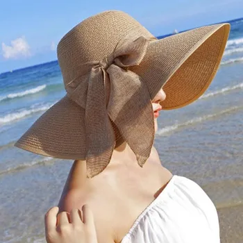 Vasaros Šiaudų Skrybėlę Moterų Platus Kraštų Beach Sun Skrybėlės Floppy Naujas Bowknot Lankstymo Paplūdimys Skrybėlės, Kepurės 2021