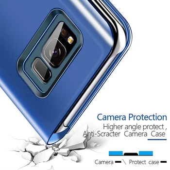 Apversti Veidrodis Smart Telefono dėklas Samsung Galaxy A7 2018 A750F/DS A750 A750F 6.0 Coliai Traukos Vertikalus Stovas Dangtis