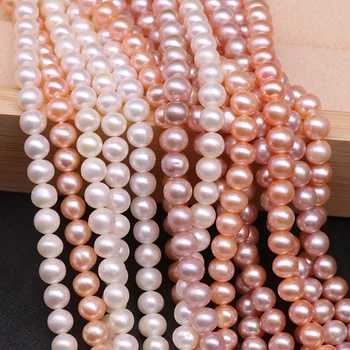 5-10mm Natūralių Gėlavandenių Perlų Karoliukus, Netoli Apvalios Formos Karoliukai Papuošalai Priėmimo Auskarai 