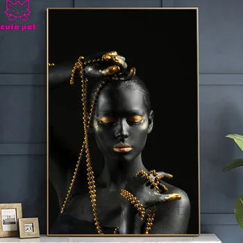 5d mozaikos Diamond Tapyba, Modernus menas, afrikos juoda moteris, deimantų papuošalai Siuvinėjimo kvadratiniu&apvalus Deimantas kryželiu