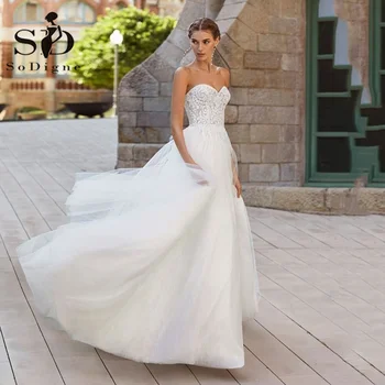SoDigne Pricess Vestuvių Suknelės 2021 Nuo Peties Nėrinių Appliques Mygtukai Boho Nuotakos Suknelė Oficialų Vestuvinių Suknelių Plius Dydis