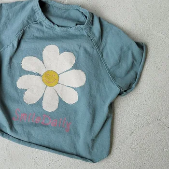 2021 Vaikų marškinėliai Mados Vasaros Naujus Mielas Šviežių Mergina Gėlių Trumpas korėjos Rankovės
