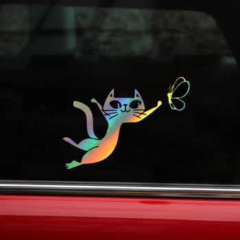 Juokinga, Automobilių Lipdukai Lipdukai ir Animacinių filmų Katės su Drugelio Automobilio Buferio Lipdukas Stilius Vinilo Decal Automobilių Langų Durų 6.69
