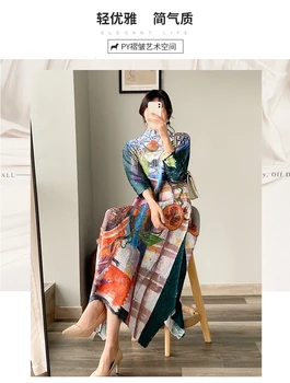 KARŠTO PARDAVIMO Miyake mados one-piece suknelė stovėti kaklo Derliaus spausdinimo prarasti suknelė SANDĖLYJE