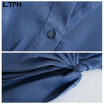 LTPH derliaus atvartas ilgomis rankovėmis moterų suknelė, prašmatnus aukšto juosmens Lankas apdaila mados satino tekstūros elegantiškas suknelės 2021 m. Pavasarį Naujas